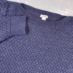 LL Bean Blue Woven Knit Boat Neck Sweater Womens Size Large Cotton Blend